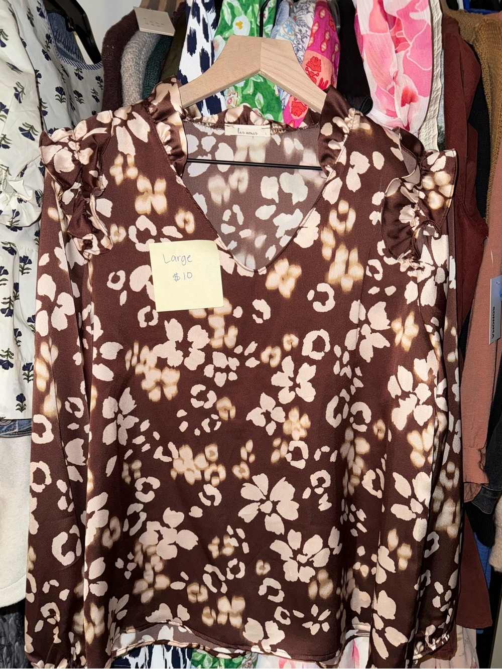 Brown Floral Long Sleeve Blouse